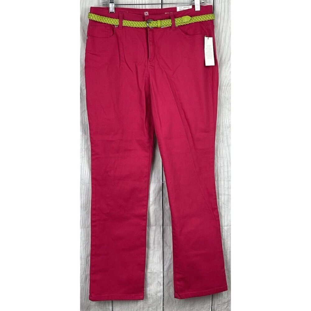 NWT Liz Claiborne sz 10 Petite Hot Pink Capri Pants w/ Stretch & Lime Green Belt